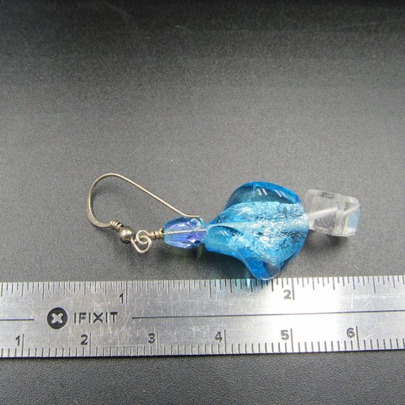 Sterling Twisted Blue Glass & Quartz Earrings - Picture 4 of 5